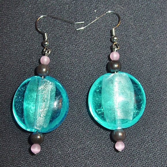Glass Flower, Stone, Glass Beads Blue Jewelry Set - Picture 4 of 5